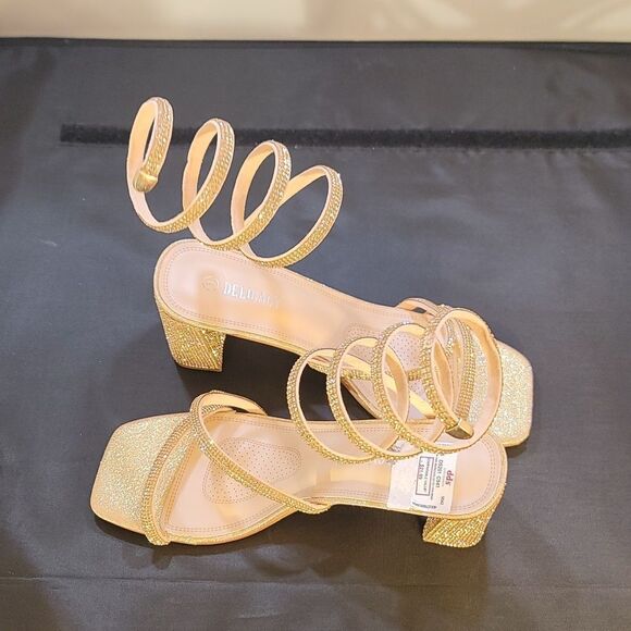 BRAND NEW DELICACY RHINESTONE DIAMOND CHUNKY HEEL PLATFORM SANDAL - Picture 9 of 15